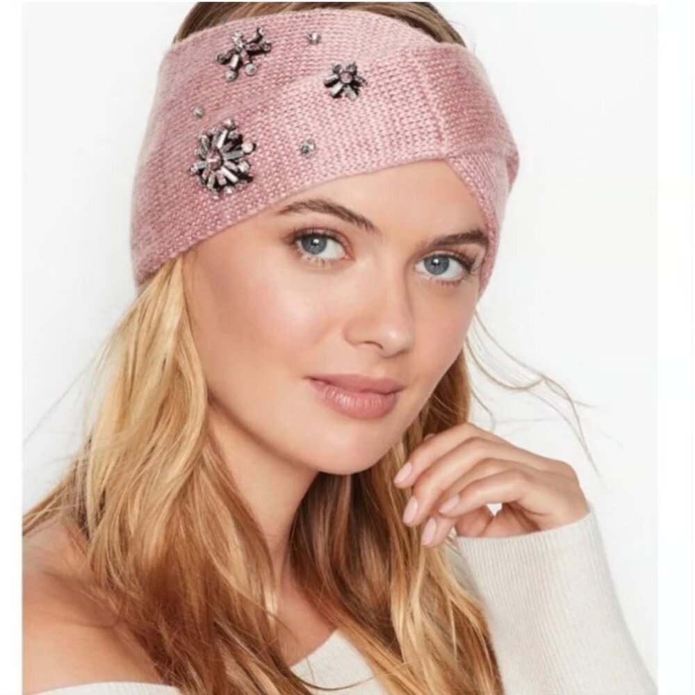 New Victoria's Secret Headband Winter Angel Sparkle Snowflake Ear Warmer Pink